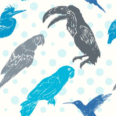Elle çizilmiş kuşlar Dikişsiz desen mürekkep