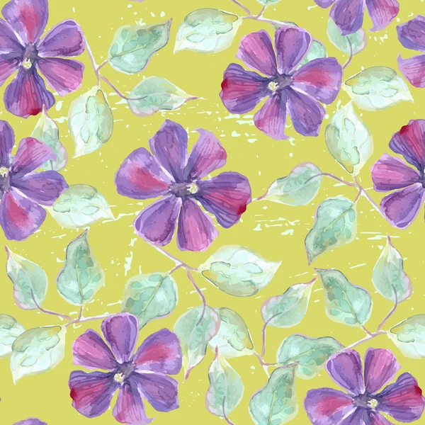 Seamless pattern with watercolor clematis — ストックベクタ