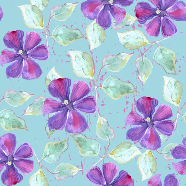 Seamless pattern with watercolor clematis — 图库矢量图片