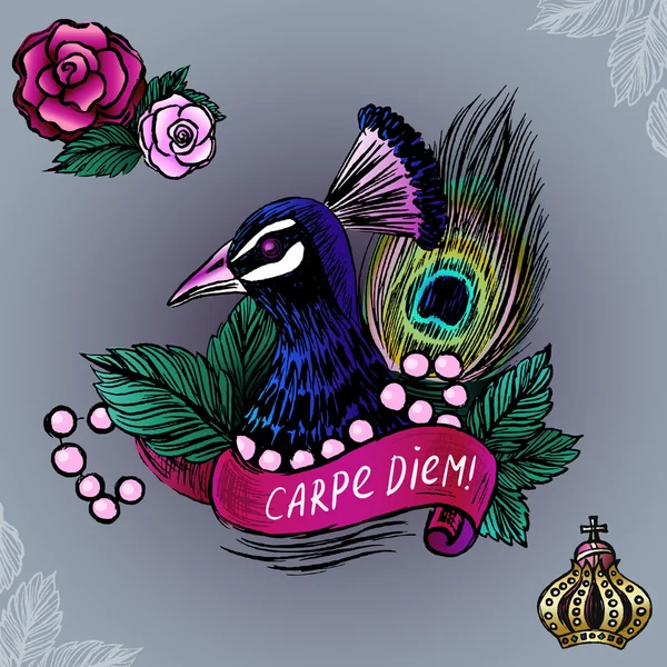 Tavuskuşu çizimi/illüstrasyon tavus kuşu ile