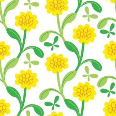 Süslü sarı çiçeklerle sarmalanmış kusursuz bir desen..