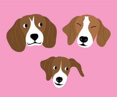Farklı duyguları olan köpek kafaları ile vektör illüstrasyonu
