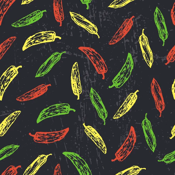 Seamless pattern with hand drawn red, yellow and green pepper — Stock Vector