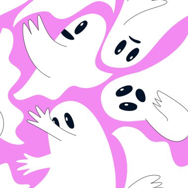 Pembe arka planda korkunç hayaletler olan kusursuz bir şablon.