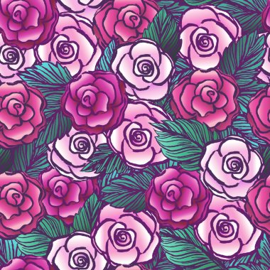 Eski stil vektörlü gül Dikişsiz desen/dövme tasarım gül veya