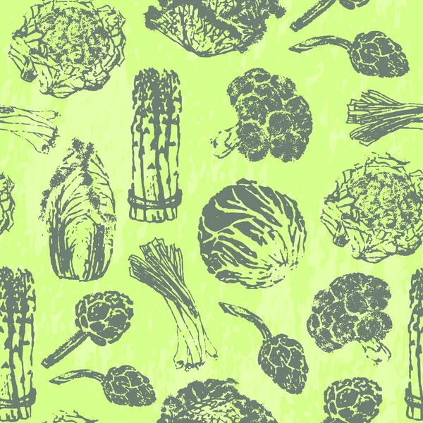 インクの手でシームレス パターン描画緑の野菜 — ストックベクタ