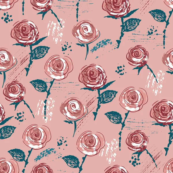 Бесшовный узор с чернилами ручной работы в винтажном стиле роз — стоковый вектор