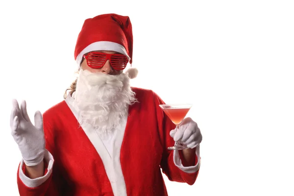 Santa Claus with red party glasses and a cocktail — Stock Photo, Image