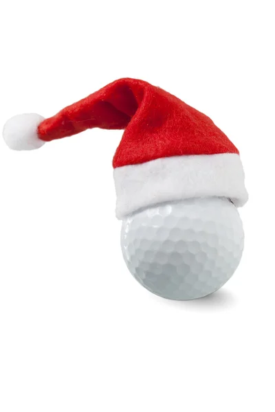 Μπάλα του γκολφ με καπέλο santa — Φωτογραφία Αρχείου