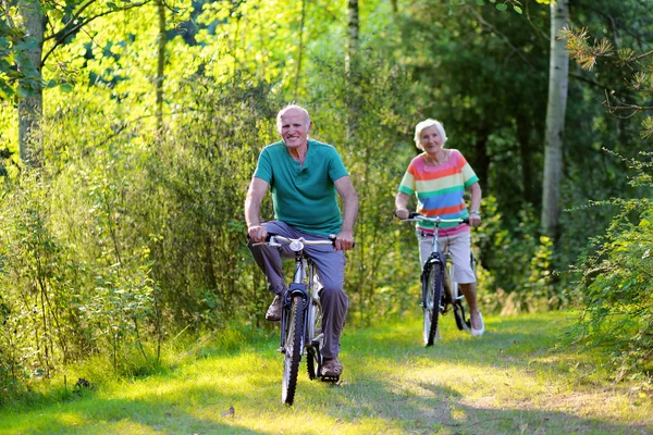 Seniorenpaar fährt mit dem Fahrrad — Stockfoto