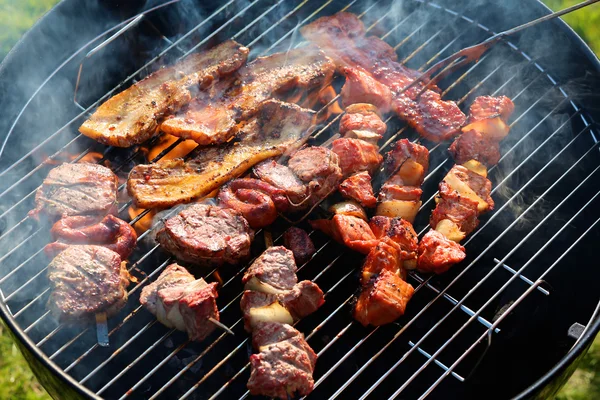 Surtido de carne y verduras en la parrilla — Foto de Stock