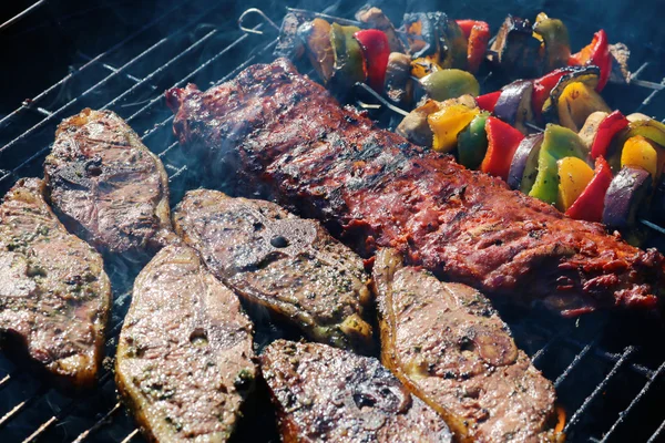 Carne e produtos hortícolas variados — Fotografia de Stock