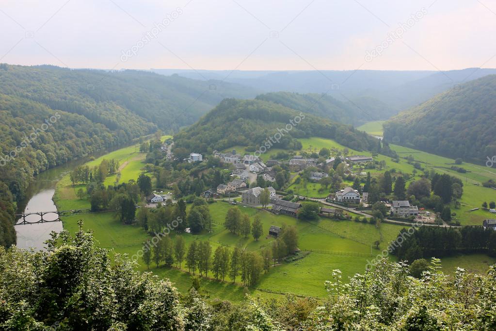 Panoramic view on beautiful village Frahan in Belgian Ardennes