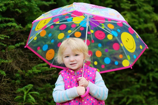 Portrait of little girl with colourful umbrella — Stock Photo, Image