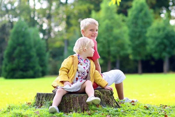 Brother and sister playing in the park — Stock Photo, Image