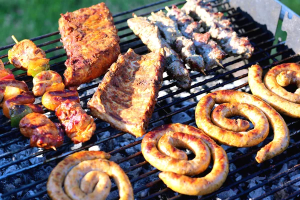 Assortert kjøtt på grill – stockfoto