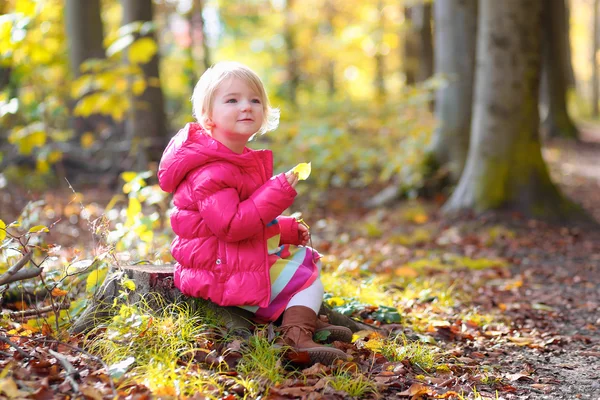 Menina se divertindo no parque de outono — Fotografia de Stock