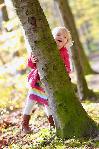 Tjej som har kul i höst park — Stockfoto