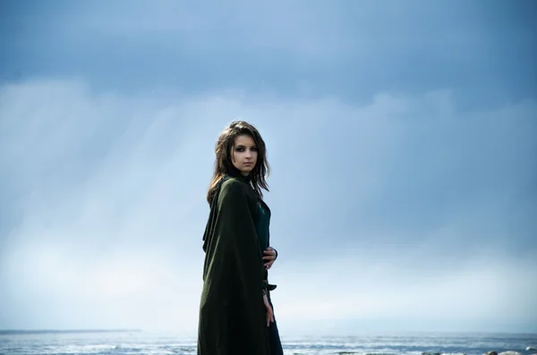 woman and sky, background of storm front
