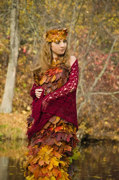 Bruxa da floresta no caminho do outono — Fotografia de Stock