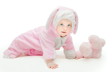 pembe tavşan takım elbiseli küçük kız