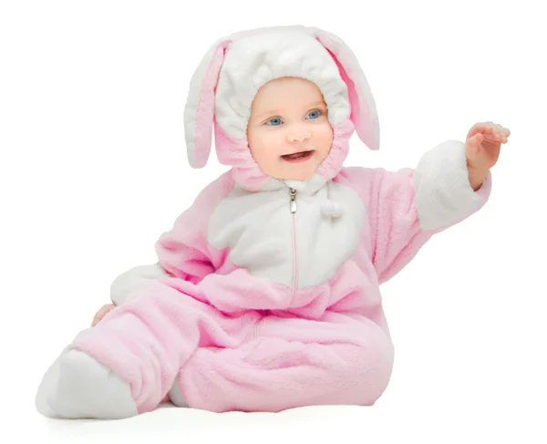 Petite fille en costume de lapin rose Photos De Stock Libres De Droits