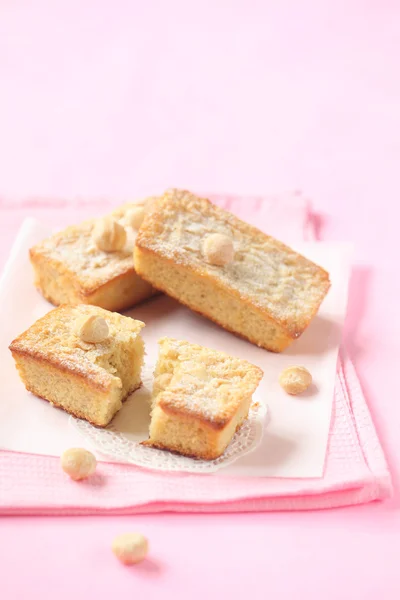 Blondies - White Chocolate Cakes with Macadamia Nuts — Stock Photo, Image