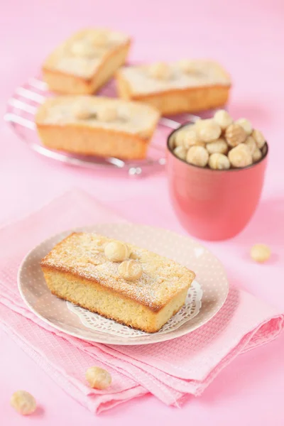Blondies - White Chocolate Cakes with Macadamia Nuts — Stock Photo, Image