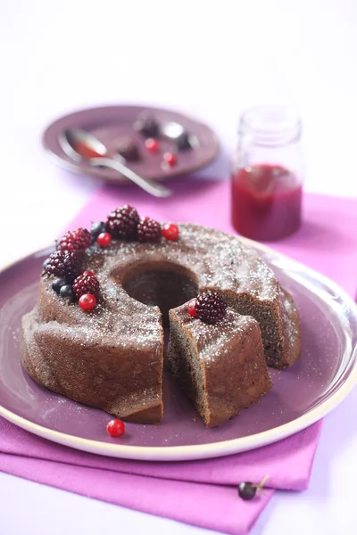 Chocolate Bundt Cake with Forest Berries — Stock Photo, Image