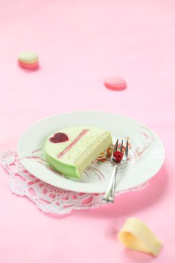 Piece of Pistachio Raspberry Yule Log