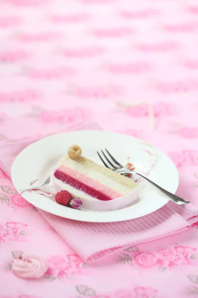 Piece of Raspberry Lychee and Rose Yule Log Cake — Zdjęcie stockowe