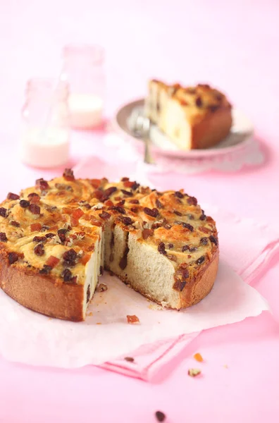 Marzipan Roll Cake with Raisins, Pecans and Dried Apricots — Stock Photo, Image