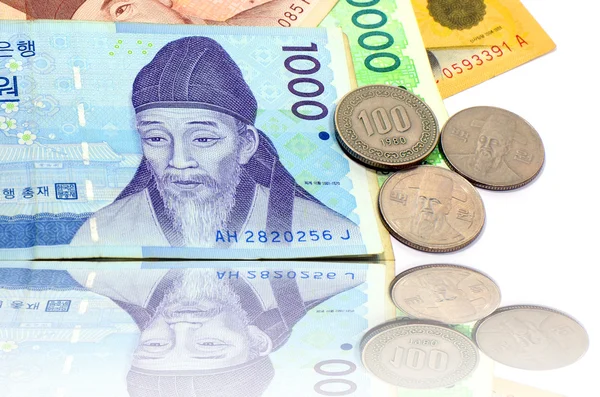Aktualne wykorzystanie Korei Południowej zdobył waluty różnych wartości. — Zdjęcie stockowe