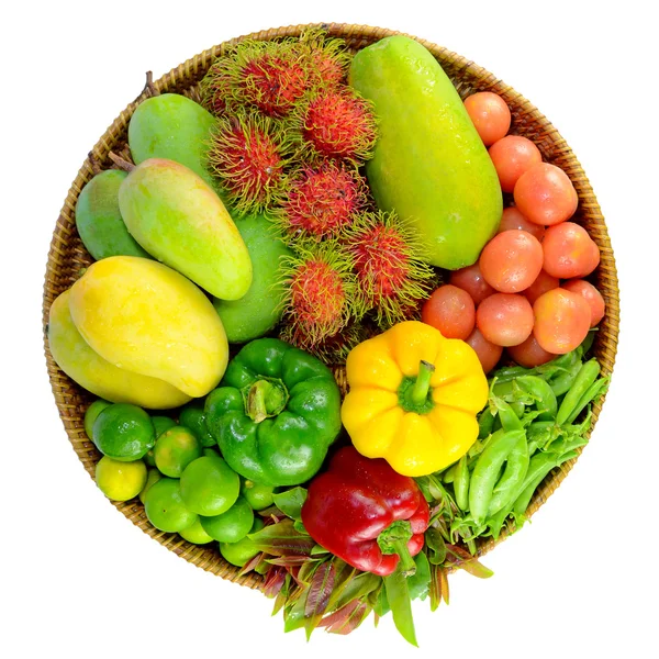 Красочные азиатские фрукты и овощи изолированы на белом фоне — стоковое фото