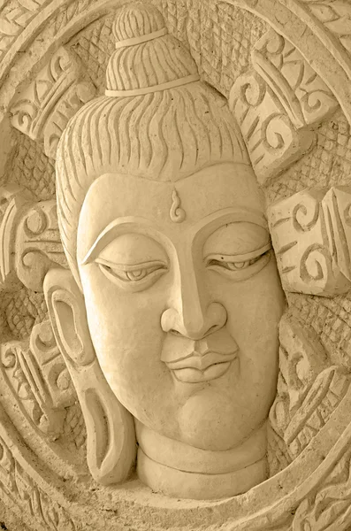 Thai Art of Sand Sculpture of Buddha Face. — Stock Photo, Image