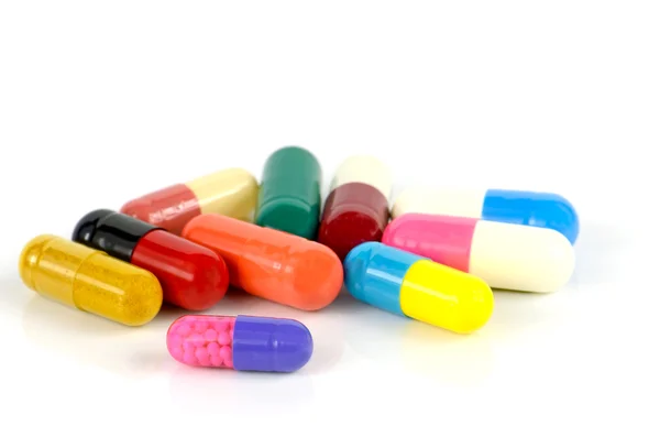 Colorful of oral medications on White Background. — Stock Photo, Image