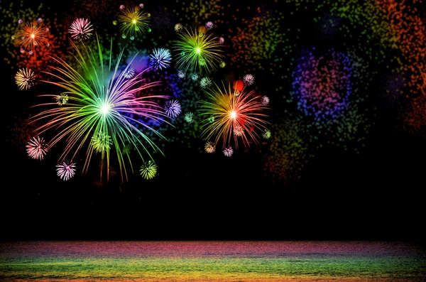 Regenboog Vuurwerk celebration op donkere achtergrond. — Stockfoto