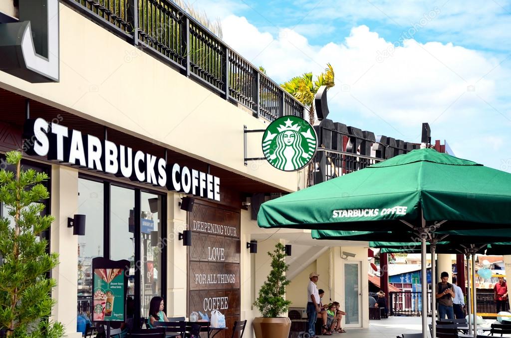 BANGKOK, THAILAND - JUNE 28, 2015: A new branch of Starbucks coffee available in Bangkok, Thailand. Starbucks is the largest coffee franchises in the world, currently.