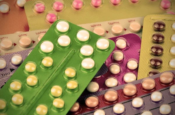 Colorful oral contraceptive pill. — Stock Photo, Image