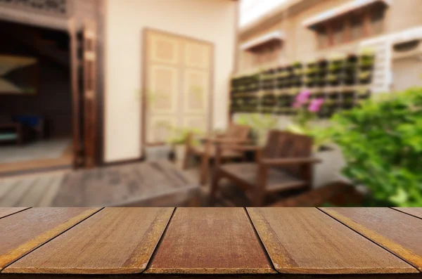 Blurred vintage backyard garden background with perspective wood window view. — Stock Photo, Image