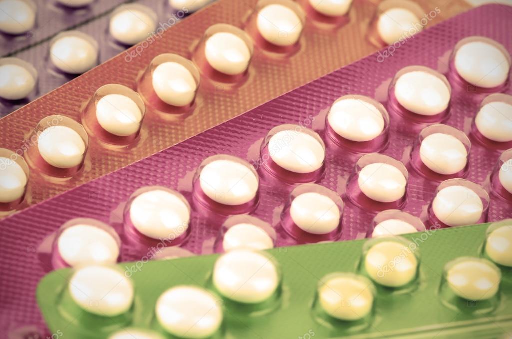 Colorful strips of oral contraceptive pill.