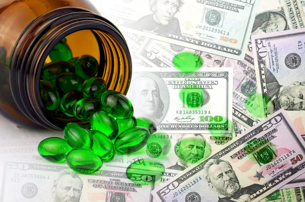 Farmaceutische bedrijven en dollar bankbiljet. — Stockfoto