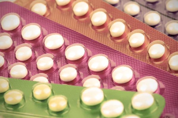 Colorful strips of oral contraceptive pill. — Stock Photo, Image