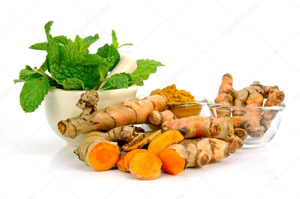 Kitchen Mint and Turmeric Root. ⬇ Stock Photo, Image by © areeya #98408542