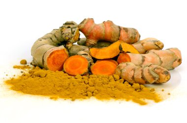 Zerdeçal (Curcuma longa L.) kök ve zerdeçal tozu.
