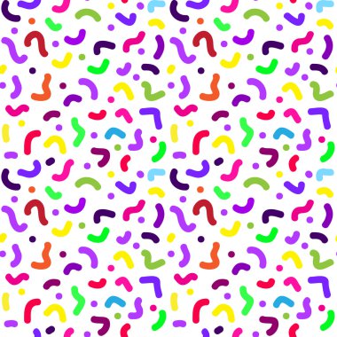 Retro memphis tarzında kusursuz soyut geometrik desen, moda 80-90 'lar. Yazıcıda, web sitesinde ve kumaş tasarımında kullanılabilir..