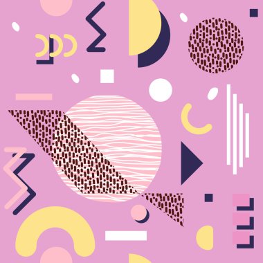 Retro 80'ler sorunsuz geometrik vintage desen stili, memphis. Kumaş tasarım, kağıt baskı ve Web sitesi fon için idealdir. Eps10 vektör dosyası.