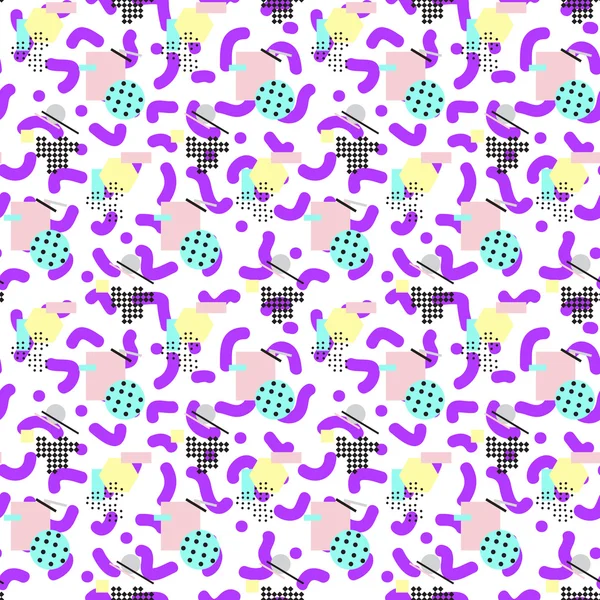 Seamless geometric vintage pattern in retro 80s style, memphis. Ideal for fabric design, paper print and website backdrop. EPS10 vector file. — Stock Vector