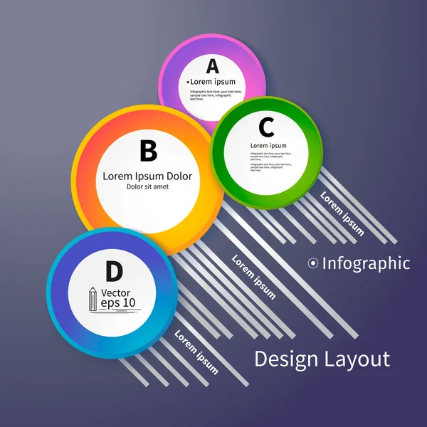 Círculos 3D diseño brillante, infografía, vector — Vector de stock