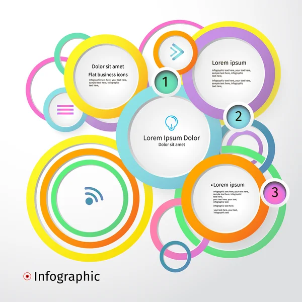 Cercles 3D mise en page lumineuse, infographie, vecteur — Image vectorielle